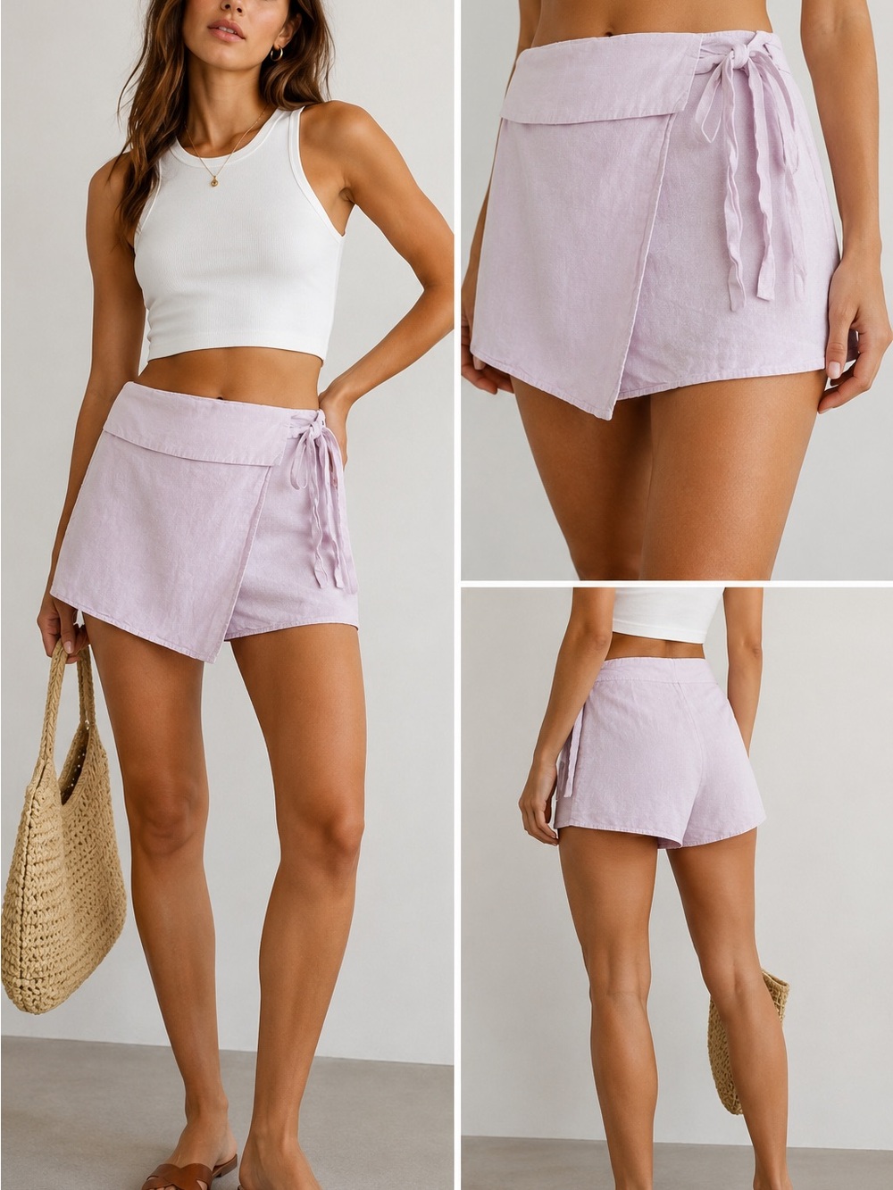 Zara Wrap-Front Lilac Women's Skort with Side Tie